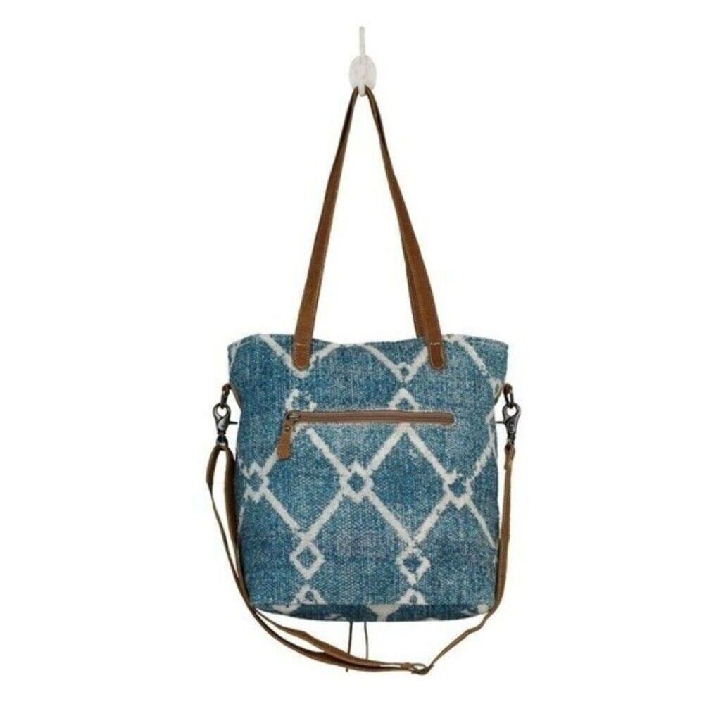 Myra Bag Handmade Beguile Shoulder Bag Upcycled Canvas & Cowhide Leather - Picture 4 of 5